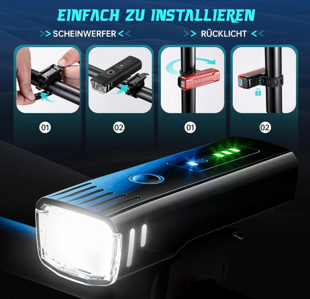 LED Fahrradlampe Fahrradlicht Set Radlicht Vorne Hinten Lampe USB AKKU aufladbar