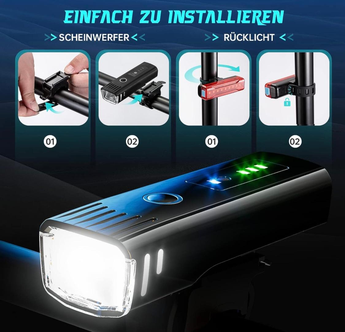 LED Fahrradlampe Fahrradlicht Set Radlicht Vorne Hinten Lampe USB AKKU aufladbar