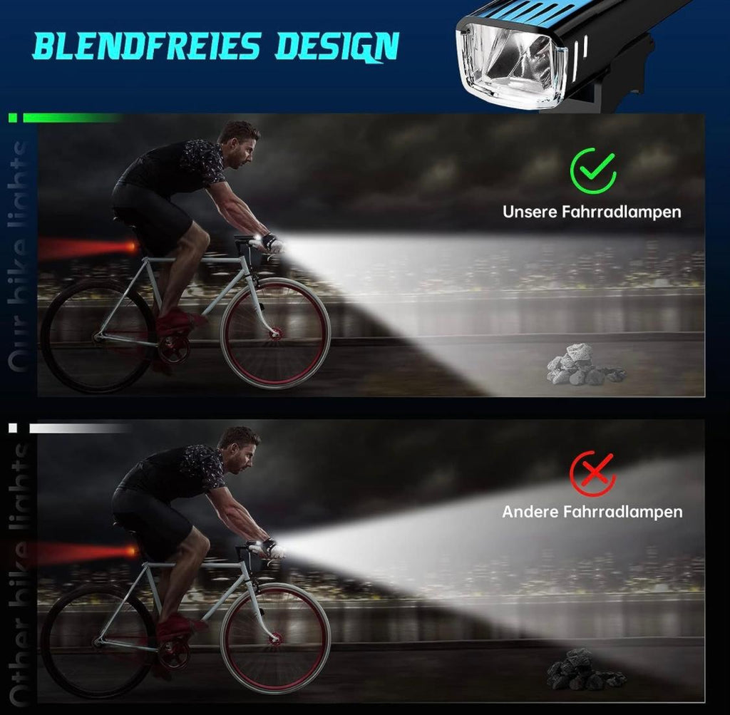 LED Fahrradlampe Fahrradlicht Set Radlicht Vorne Hinten Lampe USB AKKU aufladbar